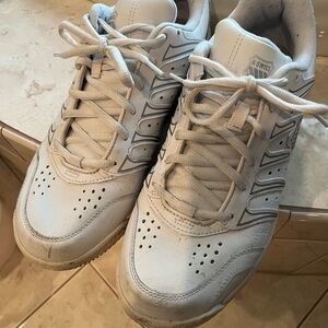 K-Swiss White and Gray Leather Athletic Sneakers